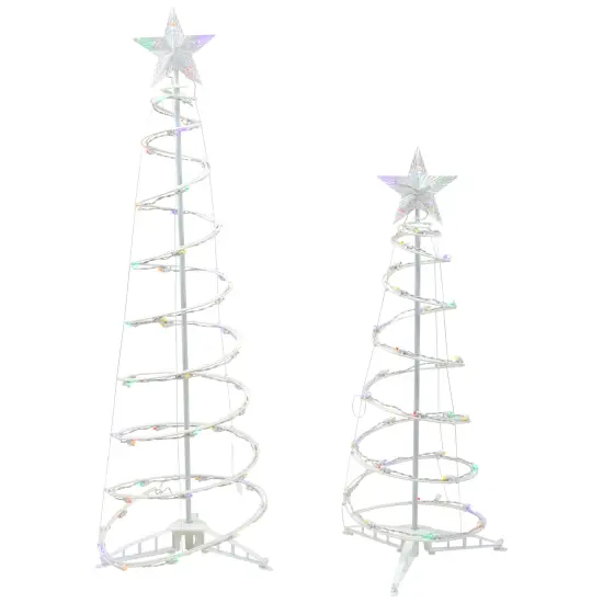 Northlight LED Lighted Spiral Outdoor Christmas Trees - 3' and 4' - Multicolor Lights - Set of 2 White {3}