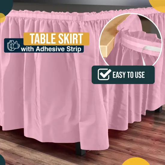 Ruffle Disposable Table Skirt 14 Ft Long Pleated Table Skirts with Adhesive Strip &ndash; Fits 6ft+ Rectangle or Round Tables &ndash; Ideal for Birthday Parties, Gender Reveal, Baby Showers & Event Decorations 6 pack by Exquisite Pink {3}