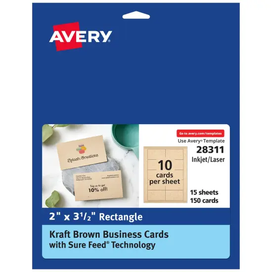Avery Kraft Brown Business Cards with Sure Feed Technology, 2" x 3.5", Laser/Inkjet, 150 Printable Business Cards, Also Great for Appointment Cards and Loyalty Cards (28311) {1}