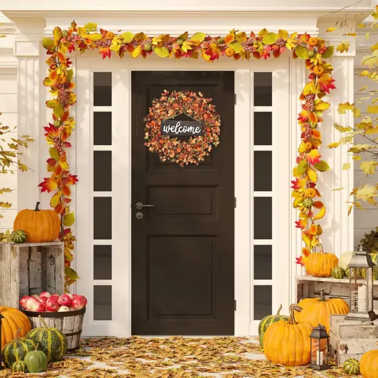 Fall Wreath 20'' Autumn Front Door (Orange) {2}