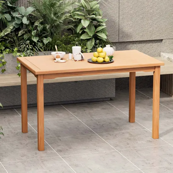 Costway Patio Rectangle Dining Table Indonesia Teak Wood Spacious Slatted Tabletop Outdoor Up to 6 {2}