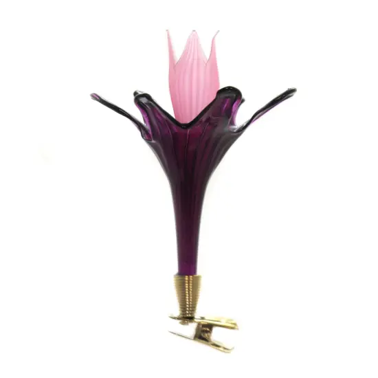 Golden Bell Collection 4.5 Inch Flower Merlot Clip-On Christmas Tree Ornament , Christmas Decor Ornament Bloom Purple {1}