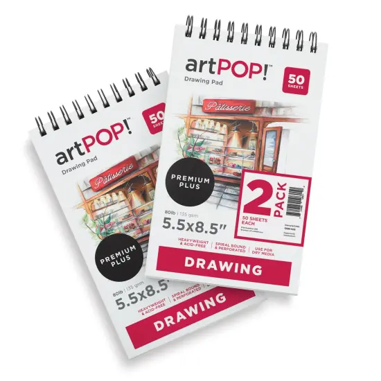 artPOP! Drawing Paper Pads, 2-Pack, 5.5" x 8.5", 50 Sheets Each, 80 lb (135gsm), Acid Free Sketchbook for Dry Media, Top Wirebound Sketchpad for Colored Pencil, Sketching, Graphite, Charcoal, Pastels {2}