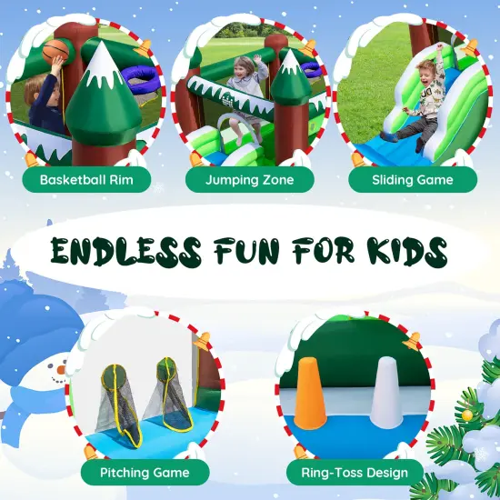Costway Inflatable Bounce House Christmas Snowman Theme with Slide Ball Pit Basketball Rim with 680W Blower Carry Bag {6}