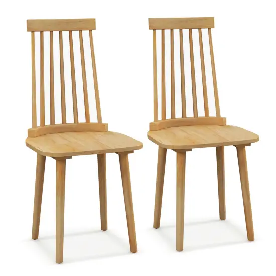 Costway Windsor Dining Chairs Set of 2/4 Dining Chairs with High Spindle Back Natural {1}
