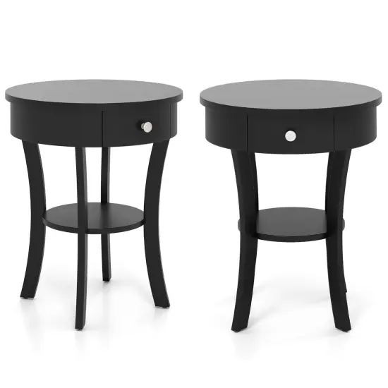 Costway 2 PCS 2-tier Side End Sofa Table Round NightstandBedroom Living Room White/Espresso/Black {7}
