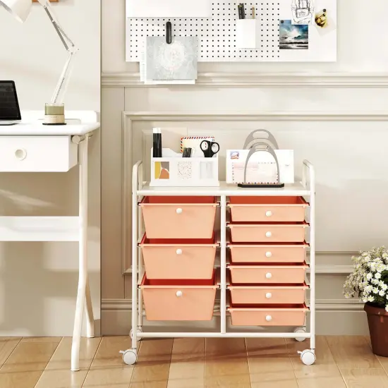 Costway 9 Drawer Rolling Organizer Cart Utility Storage Tools Scrapbook Paper Multi-Use Macaron/White/Hot Pink/Light Pink/Clear/Black {2}