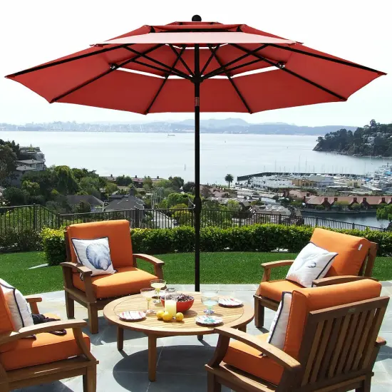 Costway 10ft 3 Tier Patio Market Umbrella Aluminum Sunshade Shelter Double Vented {7}