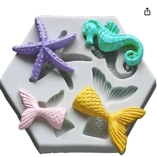 Marine Theme Fondant Silicone Mold Sea Fish Seahorse Sea Shells Shape {6}