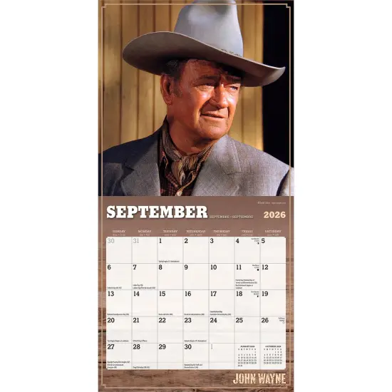 John Wayne OFFICIAL | 2026 7 x 14 Inch (Hanging) Monthly Mini Wall Calendar {4}