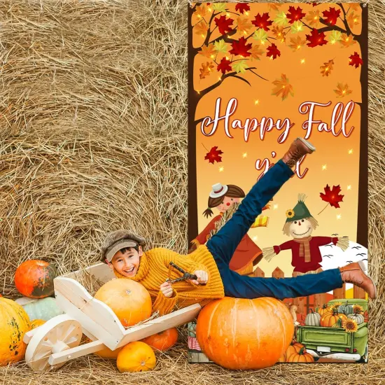 Scarecrow Fall Leaves Banner Decor - Door Cover {3}