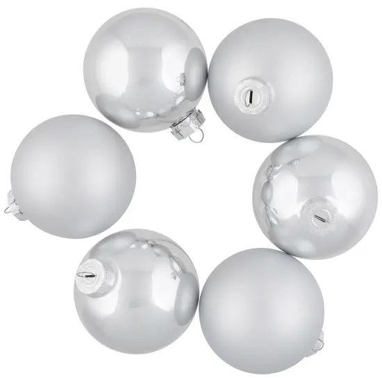 Northlight 2-Finish Christmas Glass Ball Ornaments - 3.25" (80mm) - Silver - 6ct {7}