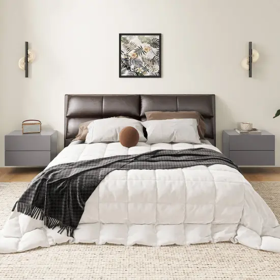 Costway 1/2 PCS Floating Nightstand with Drawer Storage Modern Floating Bedroom Shelf Gray {5}