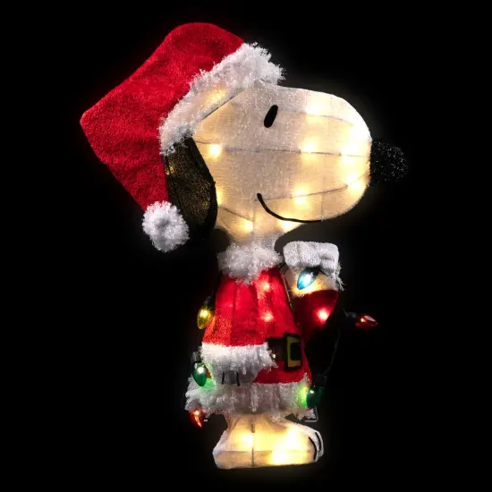 Northlight 24" Lighted Santa Snoopy with String Lights Outdoor Christmas Yard Decoration Red {4}