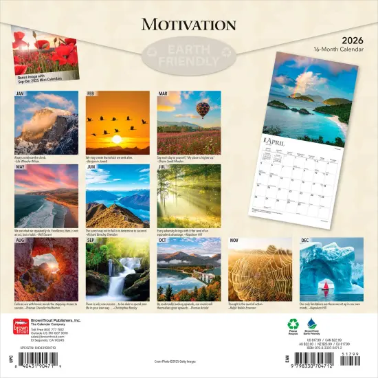 Motivation | 2026 12 x 24 Inch (Hanging) Monthly Square Wall Calendar | Foil Stamped Cover | Plastic-Free {2}