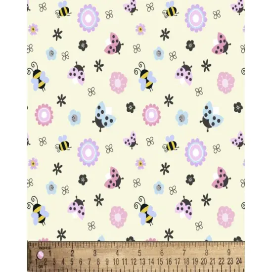 Ladybugs Bumblebees Digital Cotton Print Fabric | By the Yard | Sewing and Crafting | 44 inches wide {1}