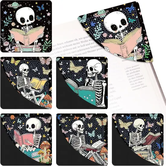 6 Pcs DIY Skull Diamond Painting Corner Bookmarks Kits {1}