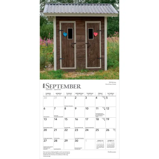 Outhouses | 2026 7 x 14 Inch (Hanging) Monthly Mini Wall Calendar {4}