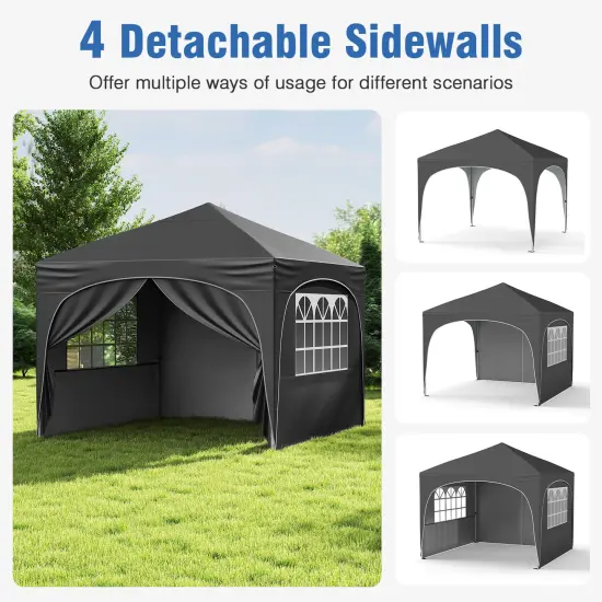 10 X 10 FT Pop up Canopy Tent with 4 Removable Sidewall Grey {4}