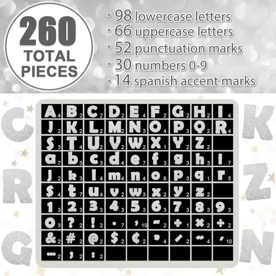 260Pcs Glitter Silver Bulletin Board Letters for Classroom 4&rdquo; Letter Combo Pack Set {3}