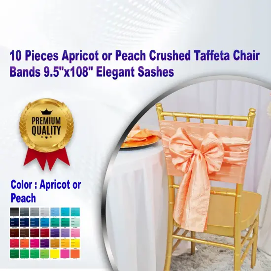 10 Pieces Apricot or Peach Crushed Taffeta Chair Bands 9.5"x108" Elegant Sashes {1}