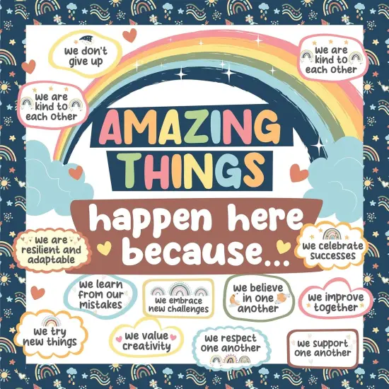 112 Pcs Cutouts Boho Rainbow Theme Bulletin Board Set {1}