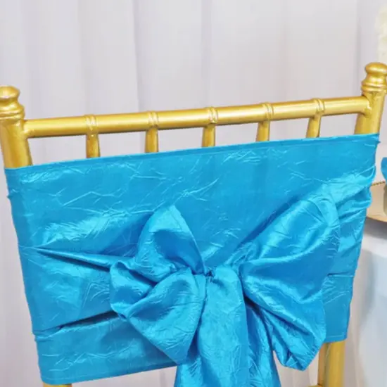 10 Pieces Vibrant 9.5 by 108 inch Crushed Taffeta Chair Sashes Turquoise {3}