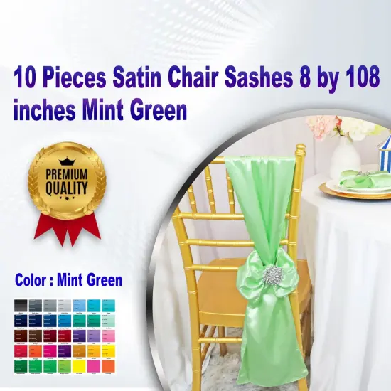 10 Pieces Satin Chair Sashes 8 by 108 inches Mint Green {1}