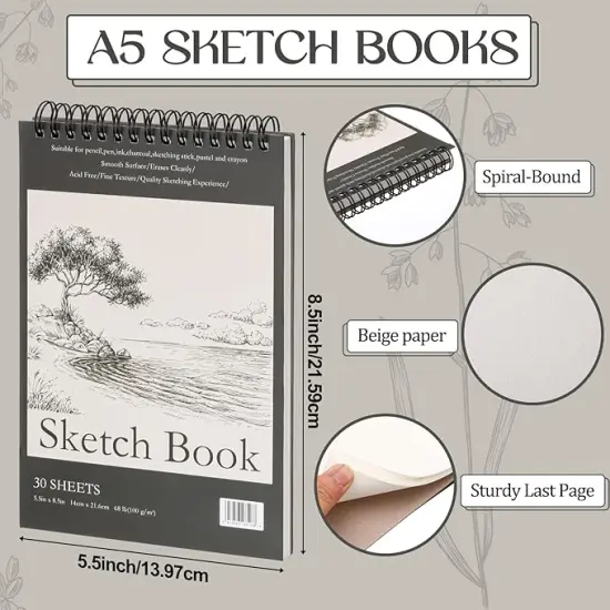 20 Pcs 5.5'' x 8.5'' Top Spiral Bound Sketch Book 30 Sheet Each(68lb/100gsm) {2}