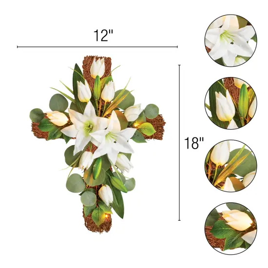 Collections Etc LED Lighted White Lily Wall Cross Decoration {4}