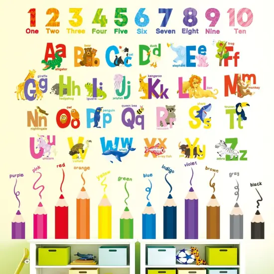 Alphabet Numbers and Colouring Pencils Wall Stickers Decals {2}