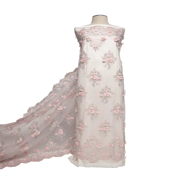 1 Yard Tulle Lace Fabric with 3D Embroidered Applique Design, 52&Prime; Wide Yellow {7}