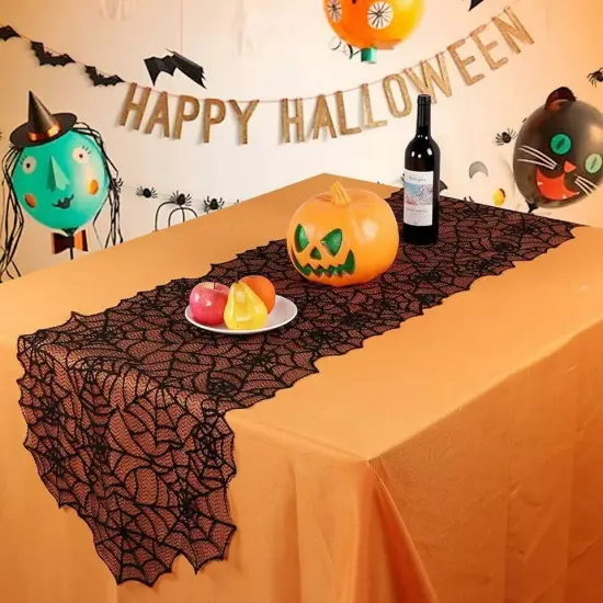 Halloween Lace Table Runner Spider Web Tablecloths Home Decor Fireplace Cover {3}