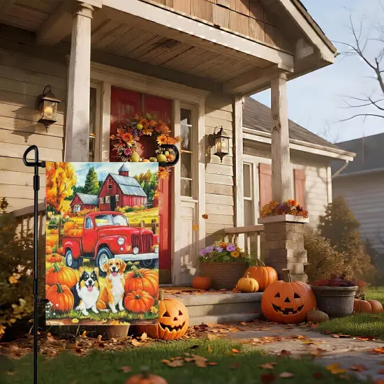 Fall Dog Garden Yard Flag 12x18 Inch(Pumpkin Dogs) {4}