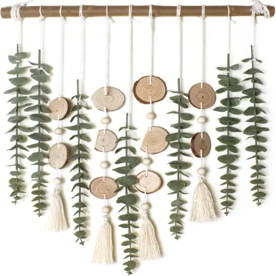 Artificial Eucalyptus Wall Decor Fake Greenery Leaves Stems Wall Hanging Plants on 16.5 inch Wooden Stick Boho Rustic Farmhouse Decor for Bedroom Kitchen Dining Room Bathroom {1}