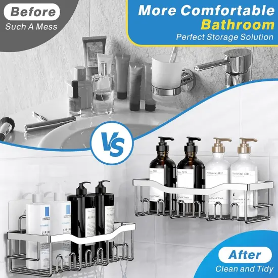 Shower Caddy 5 Pack,Adhesive Shower Organizer for Bathroom Storage&Home Decor&Kitchen,No Drilling,Large Capacity,Rustproof Stainless Steel Bathroom Organizer,Shower Shelves for Inside Shower-Larger {3}