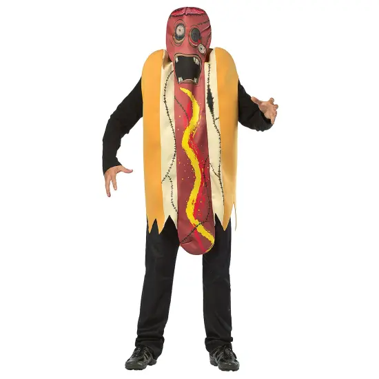 Zombie Hot Dog Adult Costume with Dangling Eye, Perfect for Themed Parties {1}