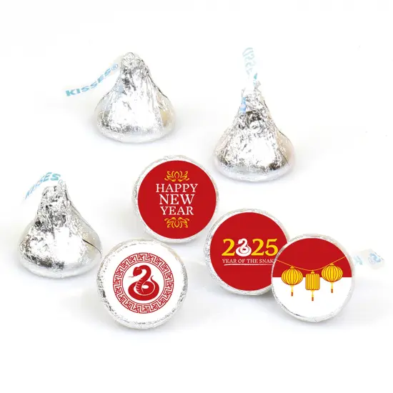 Big Dot of Happiness 2025 Year of the Snake - Lunar New Year Round Candy Sticker Favors - Labels Fit Chocolate Candy (1 sheet of 108) {1}