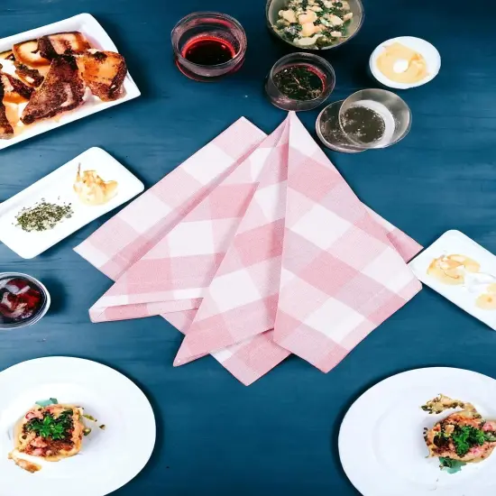 Gingham Buffalo Check Cotton Dinner Napkins &ndash; 12-Pack, 18"x18" Pink/White Premium Wedding & Home Dining Napkins {5}