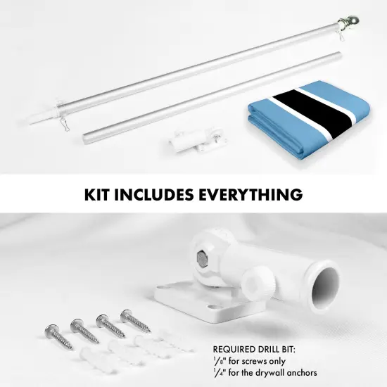 G128 Combo Pack: 6 Ft Tangle Free Aluminum Spinning Flagpole (Silver) & Botswana Batswana Flag 3x5 Ft, LiteWeave Pro Series Printed 150D Polyester | Pole with Flag Included {2}