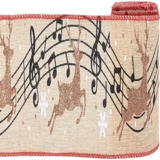 Christmas Deer Wired Ribbon Musical Note Burlap Jute Ribbon Wreath Ribbon for Xmas Home Decor,Gift Wrapping Bow Making DIY Crafts {3}