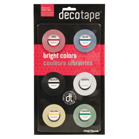 Chartpak Deco Tape, 1/8" x 324", 1 Ea: Glossy Black, Red, Blue, Green, White & Yellow {1}