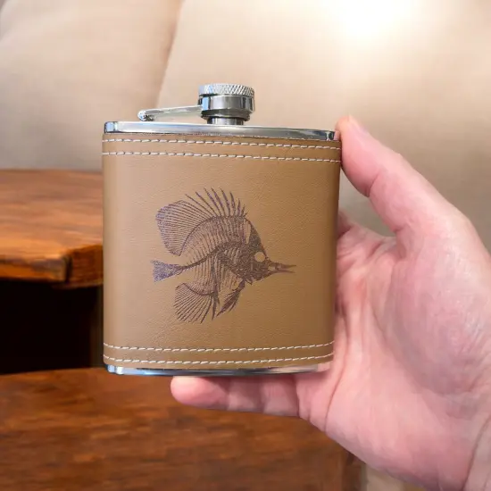 6oz Tropical Bone Fish Leather Flask {5}