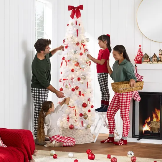 Best Choice Products Pre-Lit White Pencil Christmas Tree w/ Foldable Base, Incandescent Lights {3}