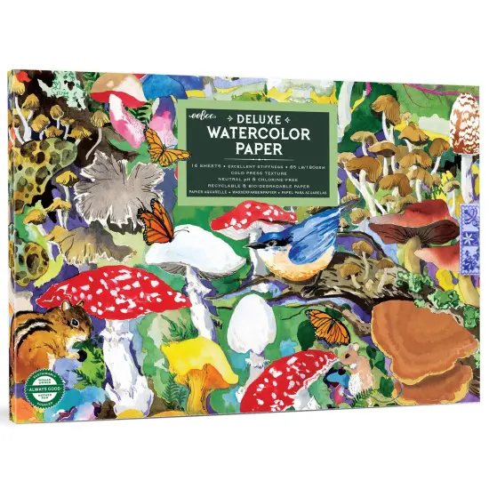 eeBoo Piece & Love: Mushroom Watercolor Pad - 16 Sheets, 180GSM/85 lB Paper, 9.5 x 6.5" Book, Adults Arts & Crafts Supplies, Neutral PH, Chlorine-Free {1}