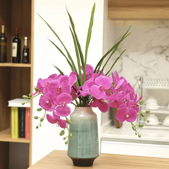 31" Artificial Silk Phalaenopsis Flowers 3 Pcs with 2 bundles Leaves Artificial Orchid Flowers Stem Plants in Purple Fake Butterfly Phalaenopsis Flowers for Home Wedding Party D&eacute;cor (Purple) {3}