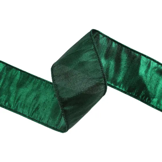 2 1/2" Wired Metallic Dupioni Ribbon | Dark Green | 10 Yard Roll {3}