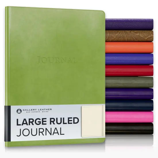 Gallery Leather Journal - Crafted in Maine, USA - Elegant Leather Writing Notebook with 192 Lined Pages - A Timeless Space for Your Thoughts - 9.75x7.5 ", Large Lined Acadia Lime {1}