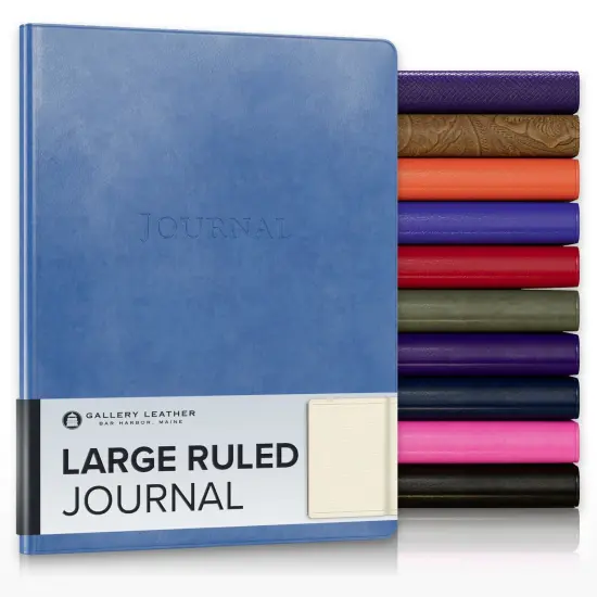 Gallery Leather Journal - Crafted in Maine, USA - Elegant Leather Writing Notebook with 192 Lined Pages - A Timeless Space for Your Thoughts - 9.75x7.5 ", Large Lined Acadia Hydrangea {1}