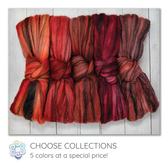 5oz Merino Tencel, Hand Dyed: Soft Lustrous Wool Combed Top Roving for Spinning, Felting, Weaving, and Textiles. Red Fire {2}